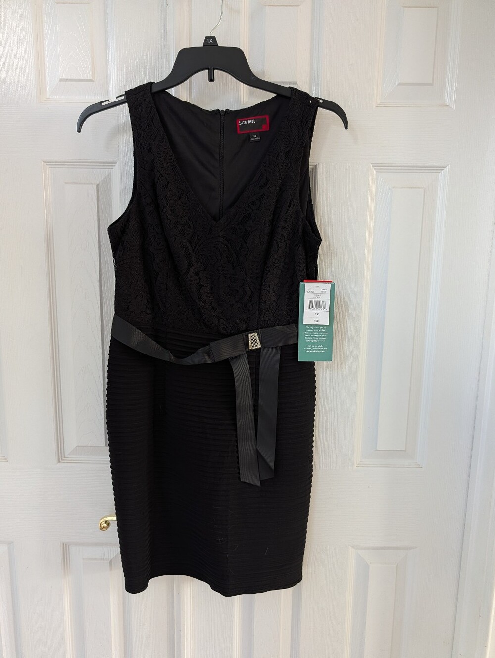 Scarlett Black Lace V-Neck Sheath Dress with Satin Ribbon - Tags Attached